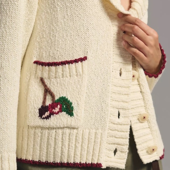 Anthropologie Maeve Cherry Cardigan Embroidered Shawl Sweater, 1X EUC - Picture 3 of 4